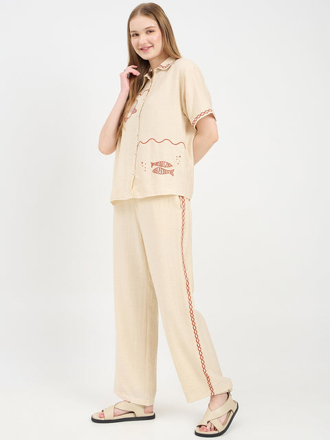 Madame Embroidered Beige Co-ord Set