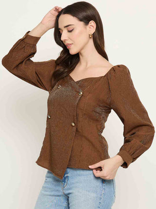 Madame Double Breasted Brown Tencel Blend Top