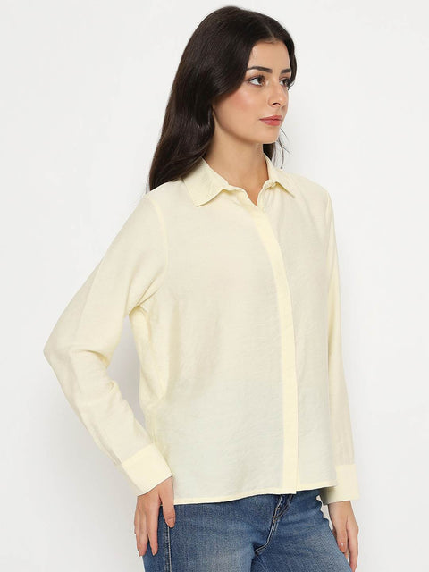 Madame Solid Cream Rayon Blend Shirt