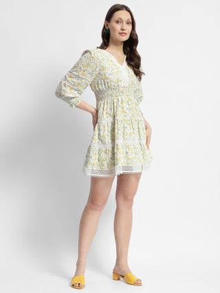 Madame Green Fit And Flare Floral Print Short Dress