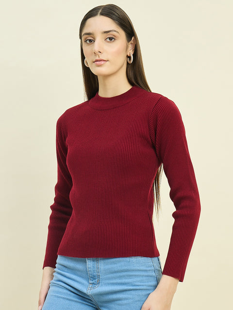 Madame Solid Maroon Mock Neck Skeeve
