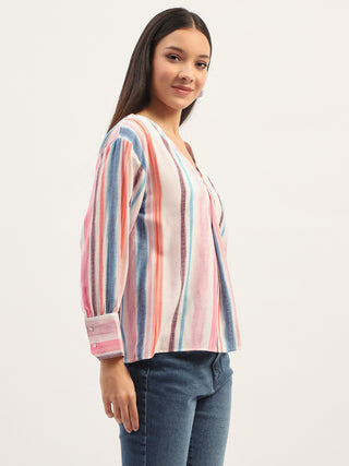 Madame Multicolor Striped V Neck Top