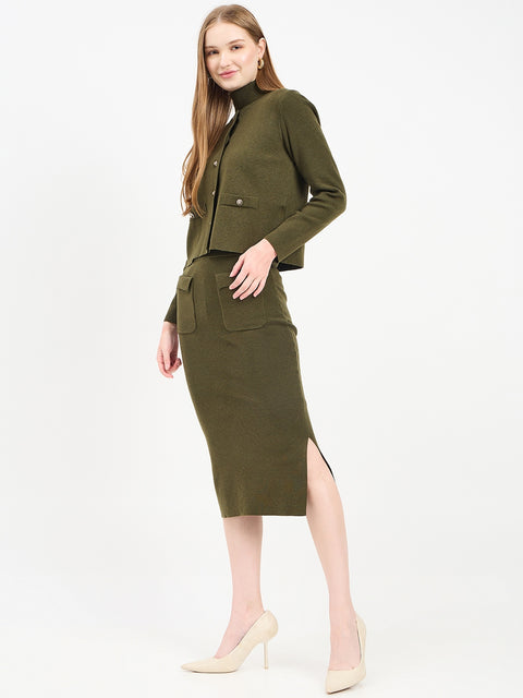 Madame Embellished Olive Knit Co-ord Set