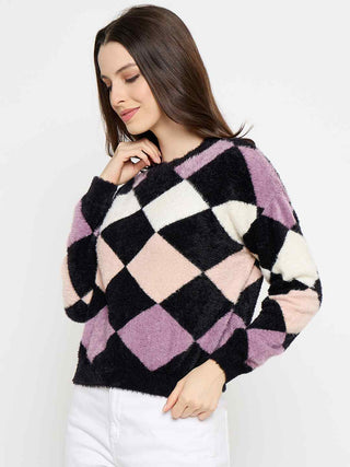 Madame Geometric Print Black Sweater