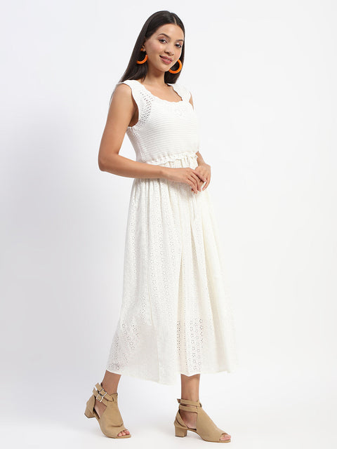 Madame Crochet Tie Waist Beige Maxi Dress