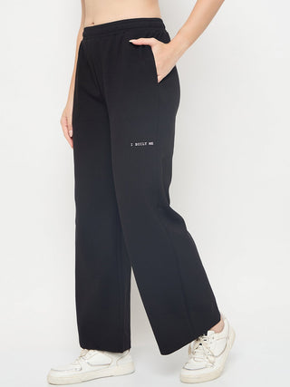 mSECRET Pleated Wide Leg Cotton Blend Black Track Bottoms
