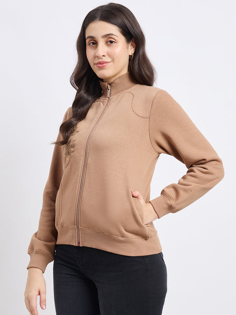 Madame Embroidered Beige Sweatshirt