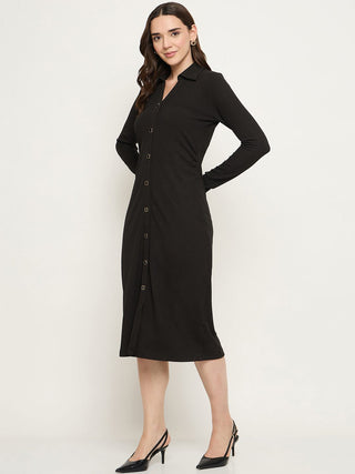 Madame Button Down Black Bodycon Midi Dress