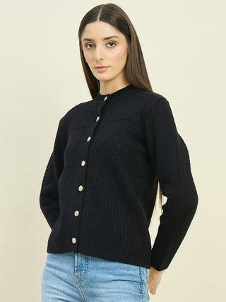 Madame Round Neck Black Knit Cardigan