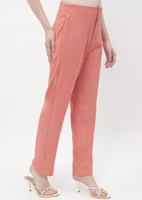 Madame Front Pleated Blush Orange Tapered Trousers