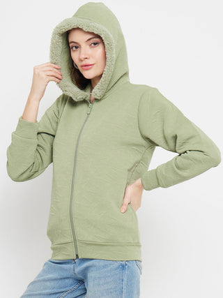 Madame Faux Fur Hood Applpe Green Sweatshirt