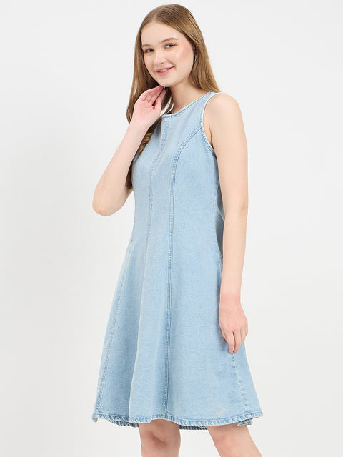 Madame Side Panel Cotton Denim Sheath Dress