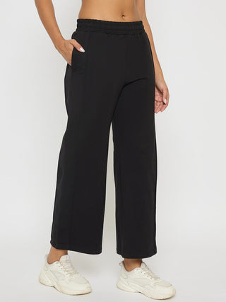 Madame Black Straight FIt Cotton Blend Track Bottoms