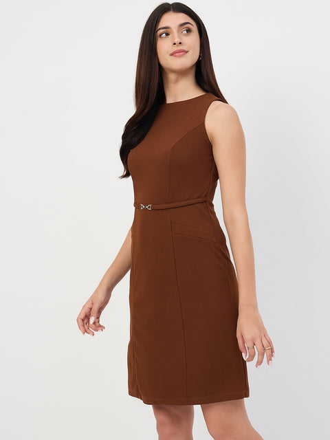 Madame Brown Belted Sheath Dress