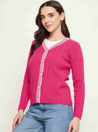 Madame V-neck Hot Pink Cardigan