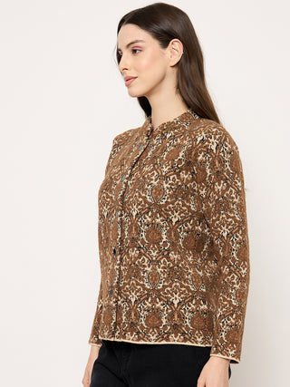 Madame Printed Brown Cardigan with Buttons