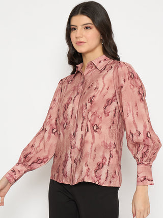 Madame All Over Printed Nylon Blend Pink Shirt