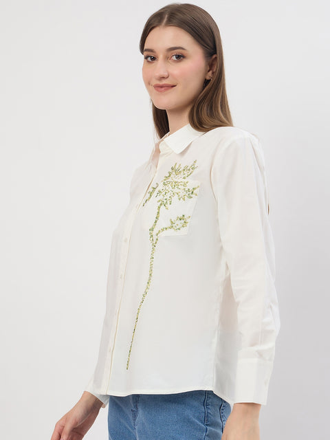 Madame Embroidery Detail White Cotton Shirt