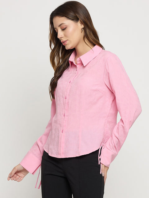 Madame Pink Embroidered Cotton Rayon Full Sleeve Shirt