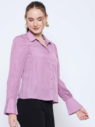 Madame Crushed Tissue Flounce Sleeve Muave Shirt