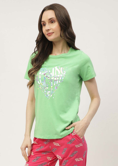 mSECRET Graphic Print Green & Peach Combo T-shirt