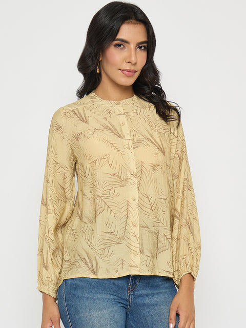 Madame Textured Botanical Print Mustard Yellow Top