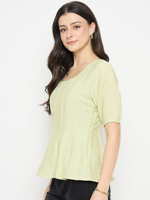 Madame Green Square neck Rayon Blend  Top