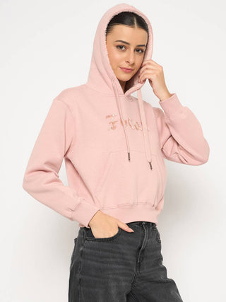 Madame Fleece Placement Printed Handwork Detailed Dusty Pink Sweatshirt