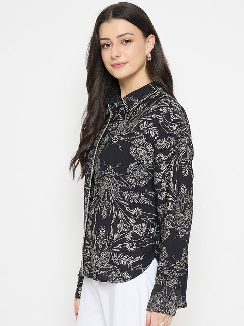 Madame Black Rayon-Nylon Printed Shirt