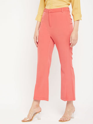 Madame Solid Coral Bootcut Trousers