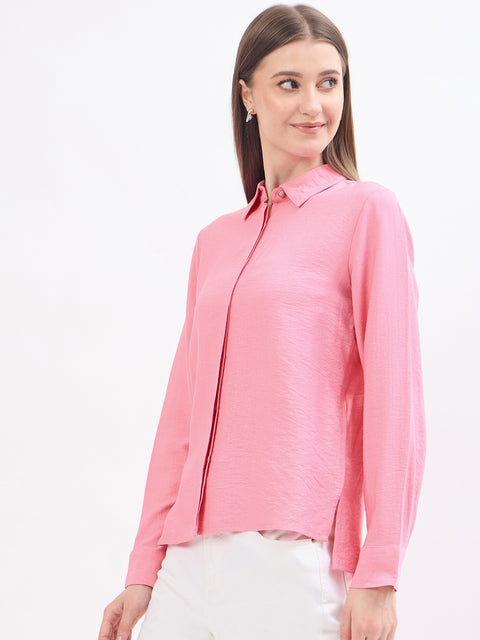 Madame Textured Pink Rayon Blend Shirt