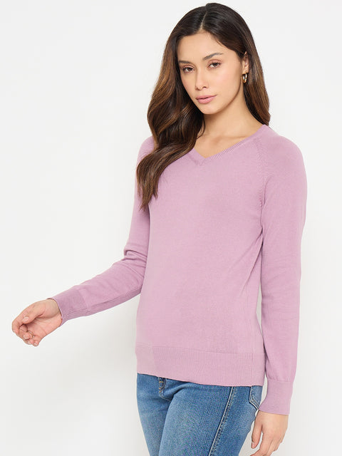 Madame V Neck Solid mauve Sweater