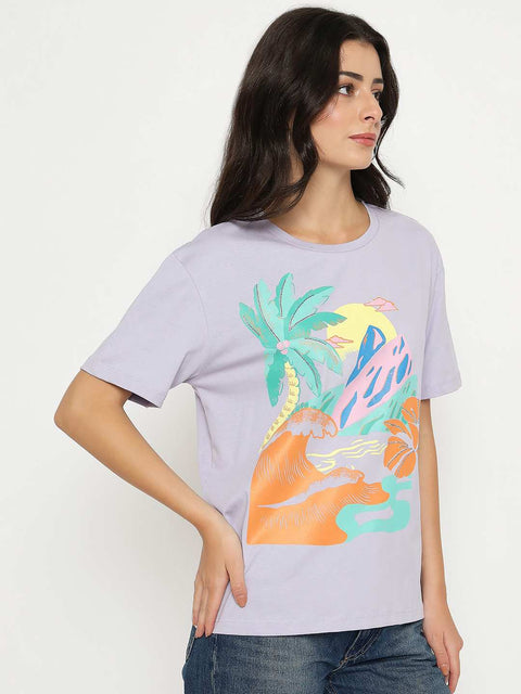 Madame Cotton Tropical Print Mauve T-shirt