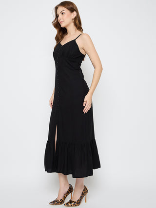 Madame Sleeveless Tiered Black Rayon Maxi Dress