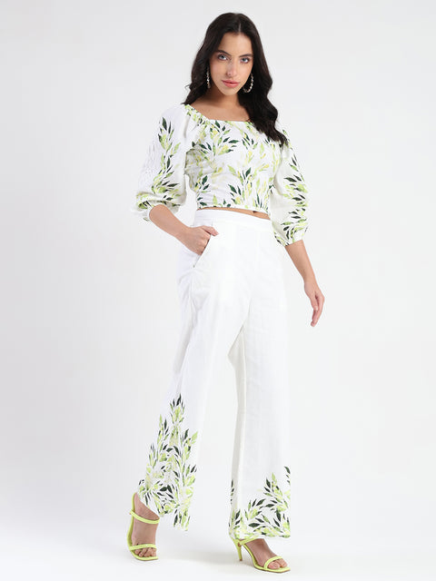 Madame Printed Top and Bottoms Ivory Cotton Blend Co-ord Set