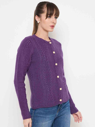 Madame Cable Knit Plum Acrylic Blend Cardigan