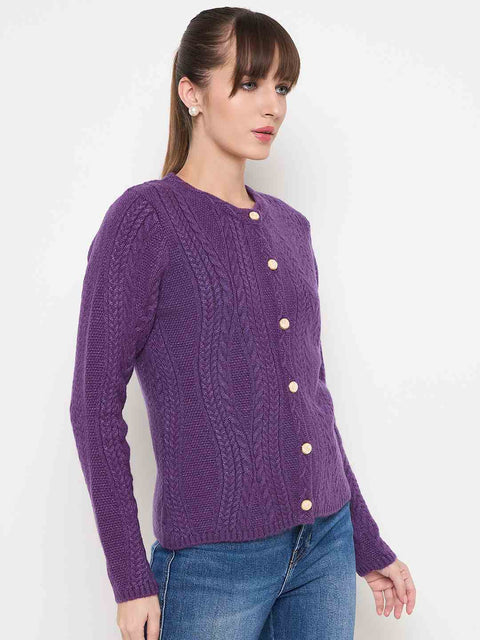 Madame Cable Knit Plum Acrylic Blend Cardigan