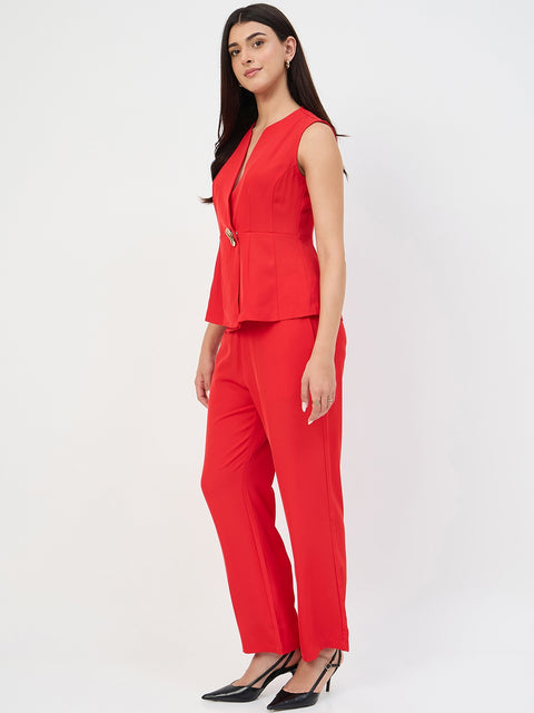 Madame Red Tailored Vestcoat Co-Ord Set for Women