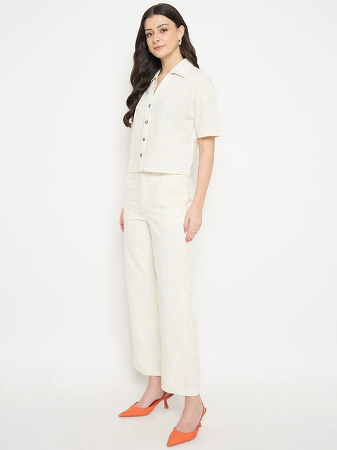 Madame Ivory Cotton Printed Top and Trousers Co-ord Set