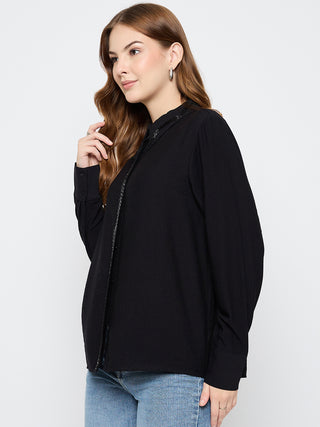 Madame Embellished Rayon Blend Black Shirt