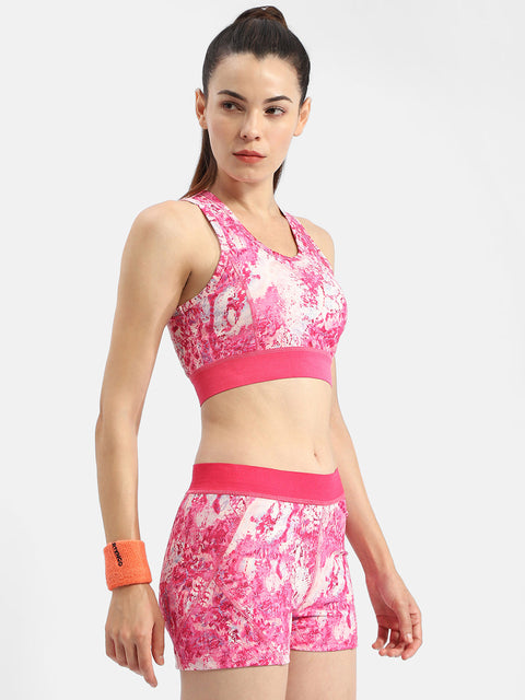 Madame Abstract Print Hot Pink Support Back Active Wear Top