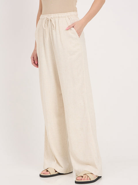 Madame Beige Rayon Linen Palazzo Trousers