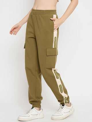 mSECRET Graphic Print Olive Green Tapered Track Bottoms