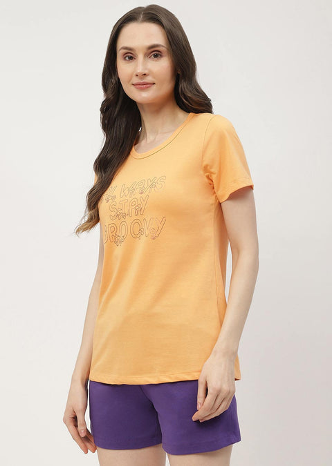 mSECRET Typography Orange & Lilac Combo T-shirt