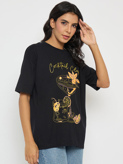 Madame Graphic Print Black Cotton T-shirt