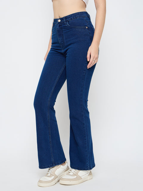 Madame Cotton Blend Dark Blue Flared Jeans
