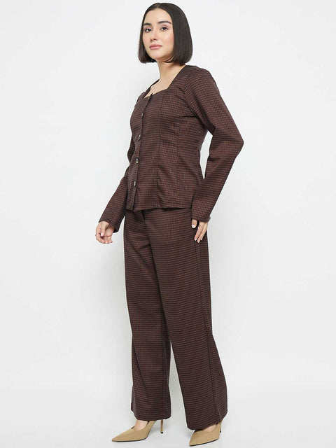 Madame Solid Button Down Brown Top