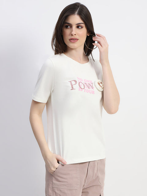 Madame Typography Print Off White Cotton T-Shirt