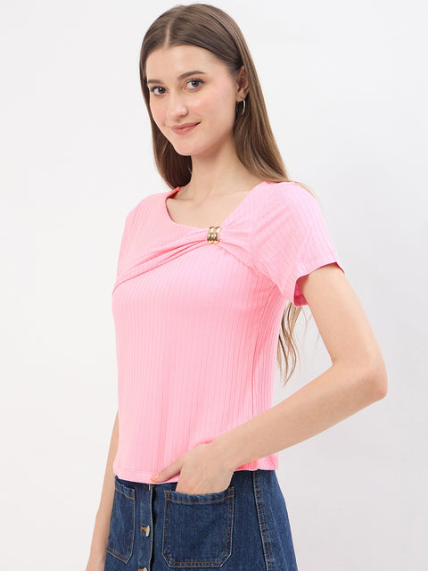 Madame Pink Rayon Blend Drape Top