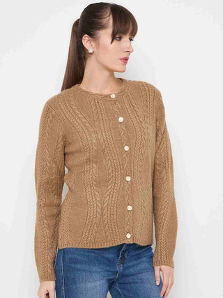 Madame Cable Knit Camel Acrylic Blend Cardigan